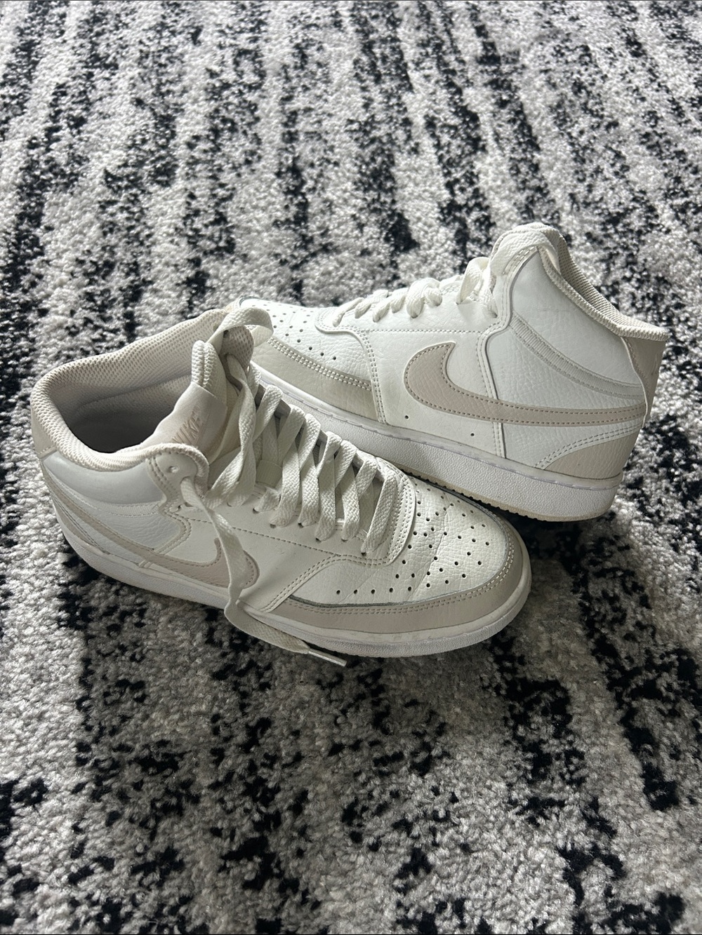 Nike Off-White/Tan Mid-Top Sneakers with Swoosh